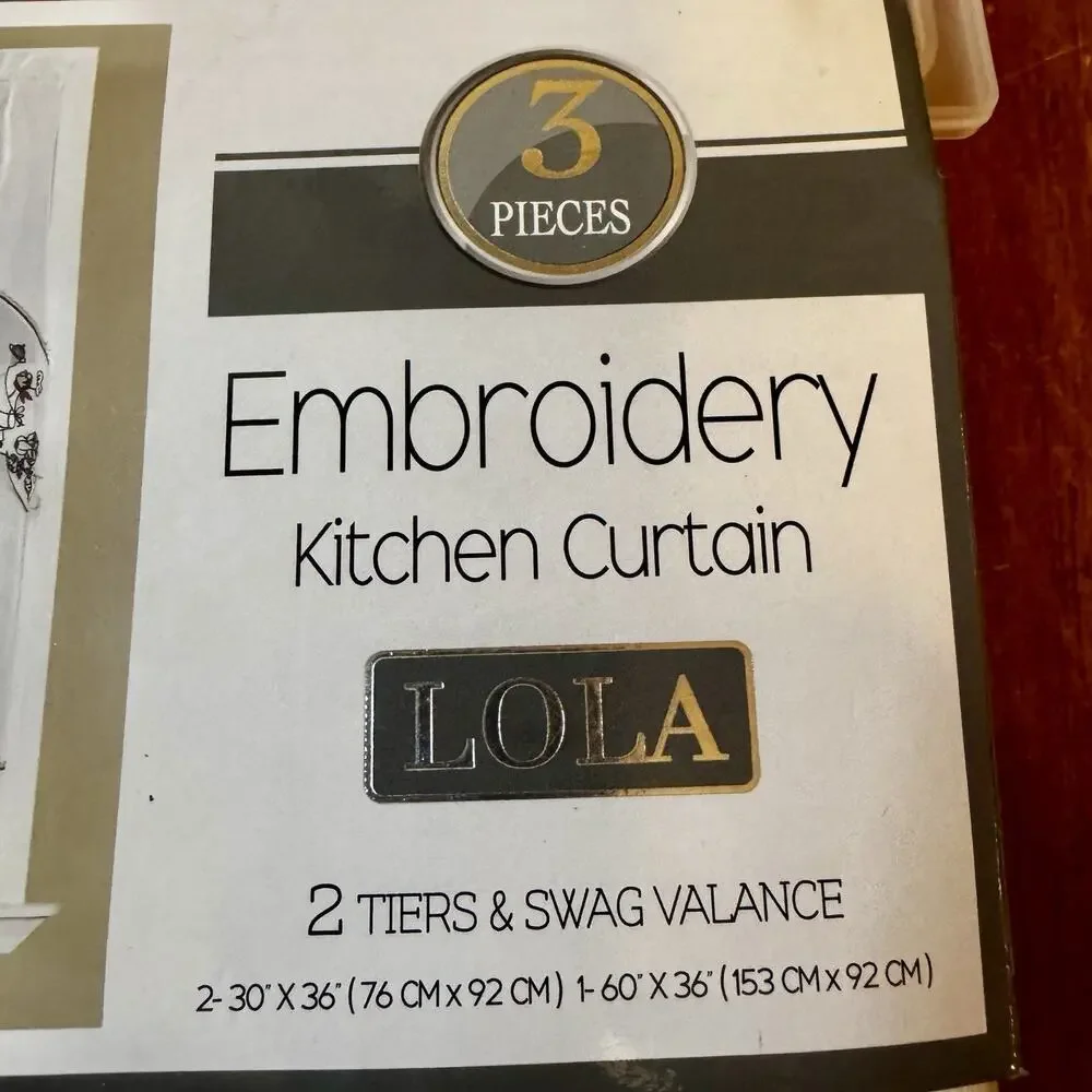 Embroidered Kitchen Curtain Set LOLA Chef 3 Pc Tiers + Valance 30x36 And 30”x60”